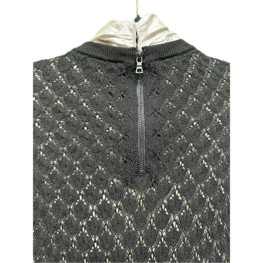 ALICE + OLIVIA Gin Pointelle Lace Wool Blend Mini Black Dress Size medium - Picture 9 of 16